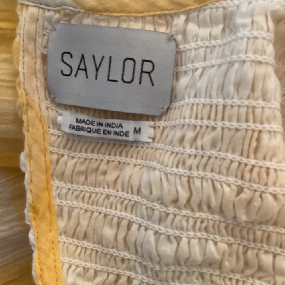 Saylor Saya Checkered Smocked Mini Dress size Medium Yellow & White Lined - Picture 10 of 11